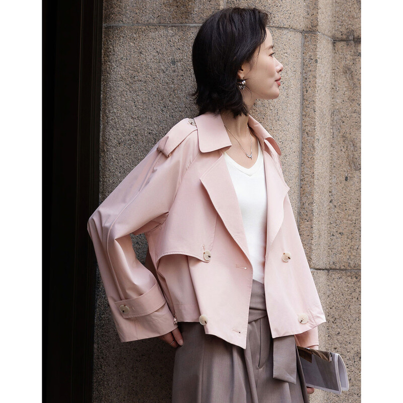 Demana Antibacterial Ice Algae Mud Spring Fashion Lapel Collar Double-breasted Loose Short Small Women's Windbreaker Jacket