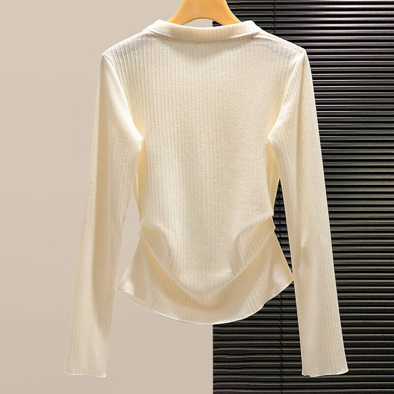 Cypress lapel long-sleeved bottoming shirt for women 2026 spring new fashion solid color slimming pullover top