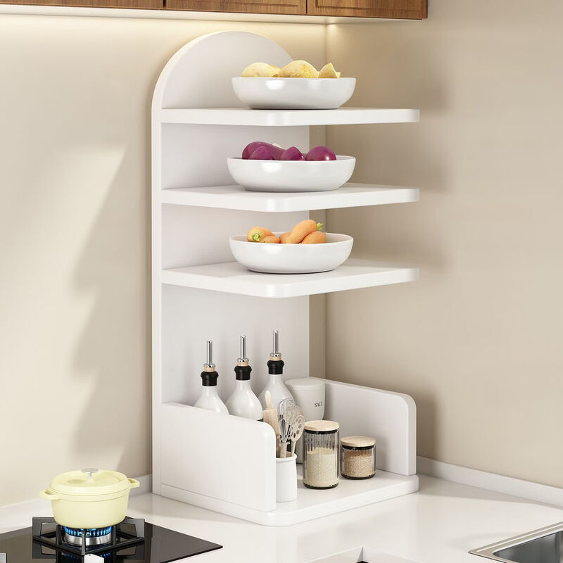 Fantasy kitchen countertop corner vegetable seasoning cling film storage rack multi-functional multi-layer dining side storage rack floor-standing home Athens black two-layer layered