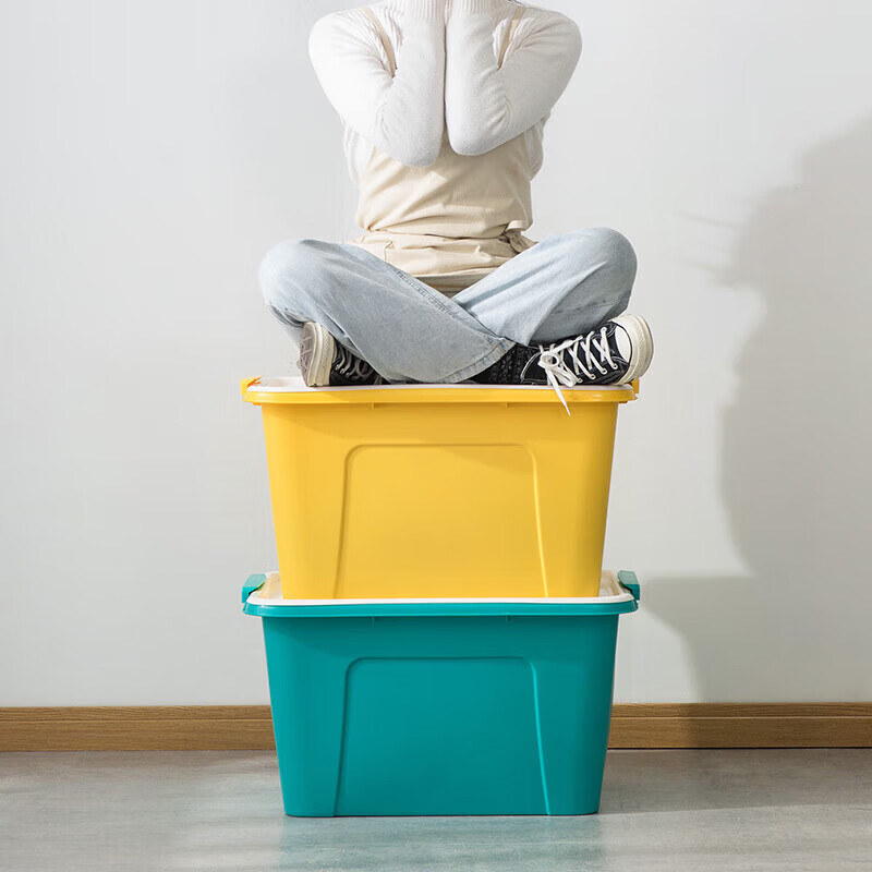 Camellia Storage Box Household Organizing Storage Box Toy Clothes Box Plastic Snack Extra Large Book Large Capacity 35L 3 Pack Yellow (No Wheels) Combination Pack