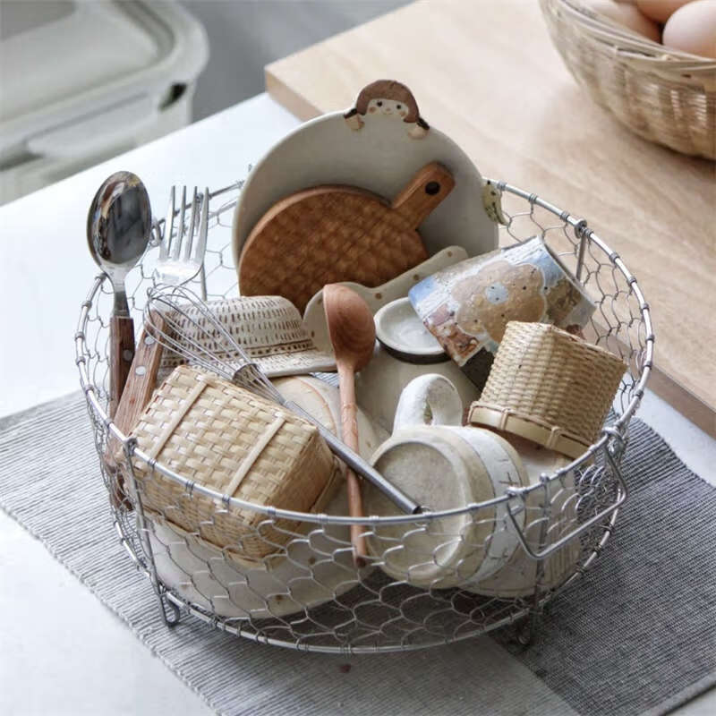 Yusenyi 3 stainless steel Japanese-style hand-woven storage basket fruit storage basket snack storage basket 25cm