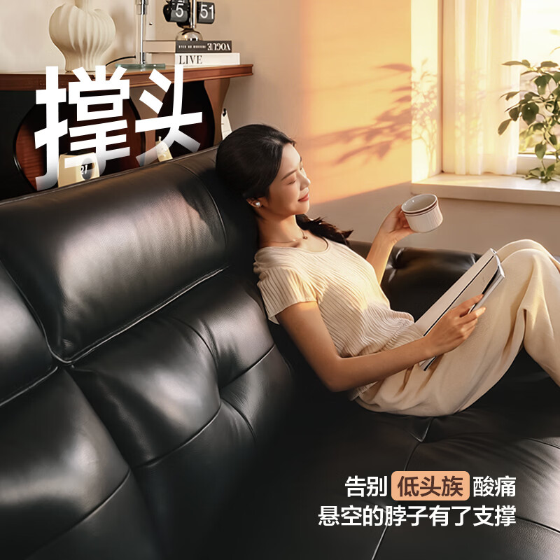 Dipu's antique-style solid wood leather sofa, simple government-subsidized adjustable straight-row maple leather sofa for living room Ming Ning, flagship version 2.8 meters, 5-star comfortable sitting feeling, thickened first-layer cowhide on the contact surface, wear-resistant and easy to maintain