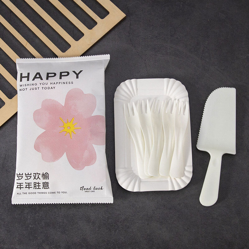 Traditional and simplified box of disposable tableware, cutlery, fork and plate combination plate and fork set, degraded paper plate, fork, candle, birthday plate, C-10 plate, 10 meter fork + rice knife 100 sets