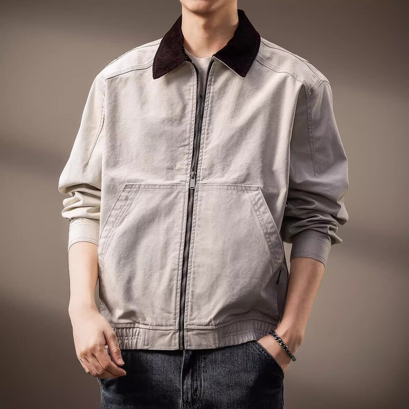 Noble color high-end American retro work jacket men's trendy brand spring and autumn pure cotton outdoor Detroit casual denim jacket