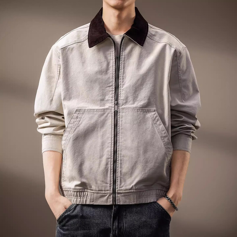 Noble color high-end American retro work jacket men's trendy brand spring and autumn pure cotton outdoor Detroit casual denim jacket