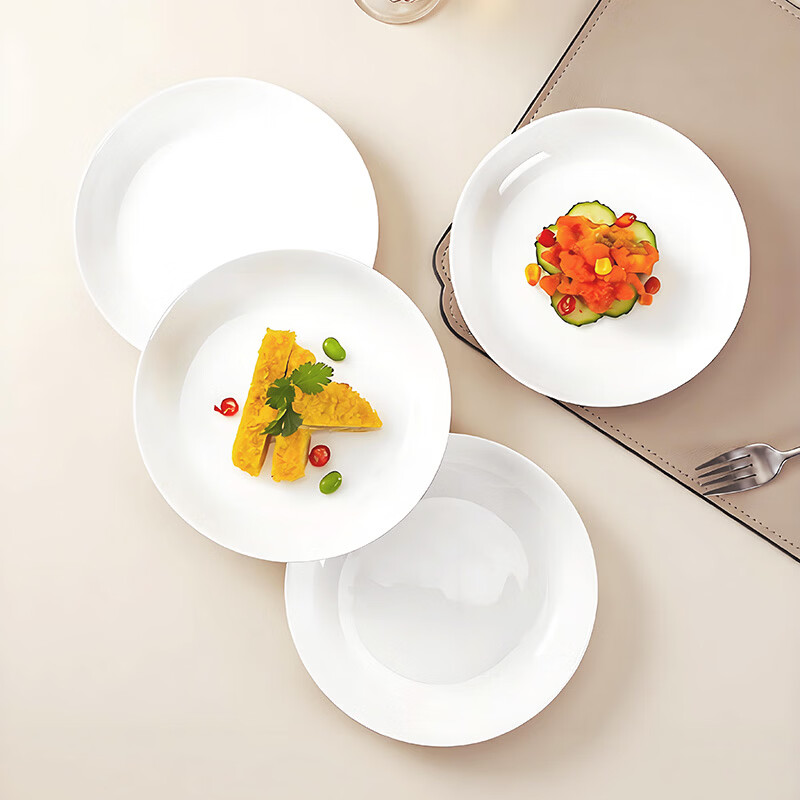 Sky Top ceramic plate bone china deep dish plate household housewarming tableware pure white 8-inch rice plate 4-piece set