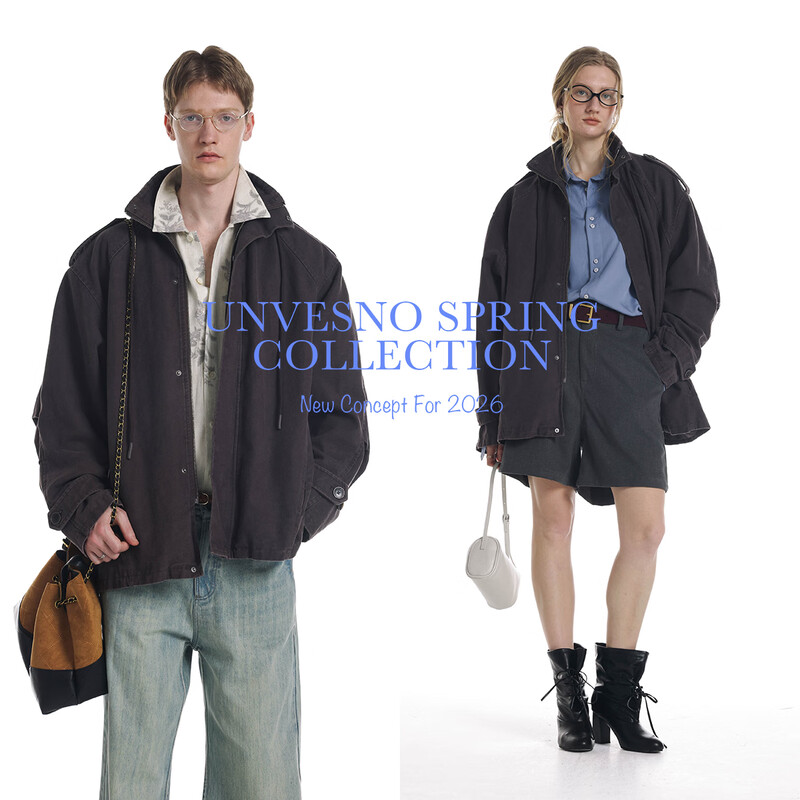 UNVESNO (UN) Gloxinia Purple Retro Mist Washed Cotton Distressed Stand Collar Design Silhouette Jacket Gloxinia Purple S