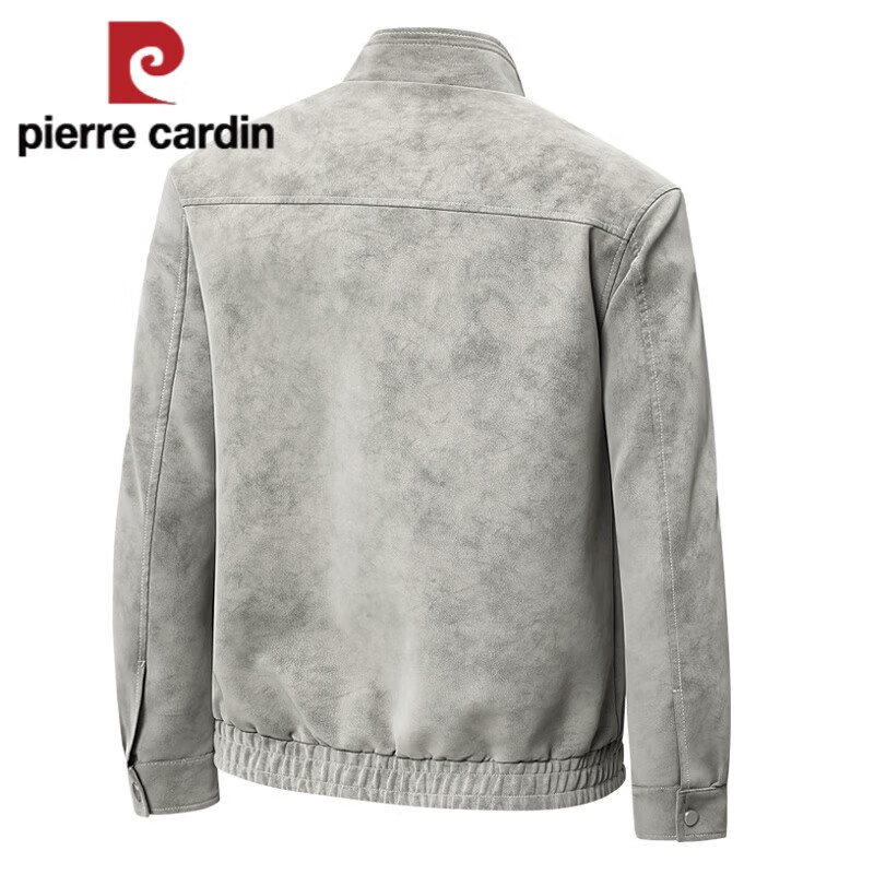 Pierre Cardin Genuine Haining 100% Leather Jacket Men's Stand Collar Business Casual Versatile Trendy Handsome Leather Jacket Motorcycle Jacket Men Black 2XL 136-150 Jin