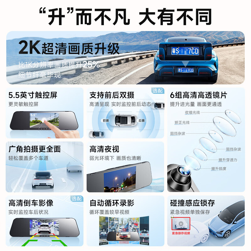 LNDU Lingdu driving recorder front and rear dual recording high-definition night vision large-screen touch streaming media reversing image metal body standard version 5.5-inch touch screen + 32G card front single lens