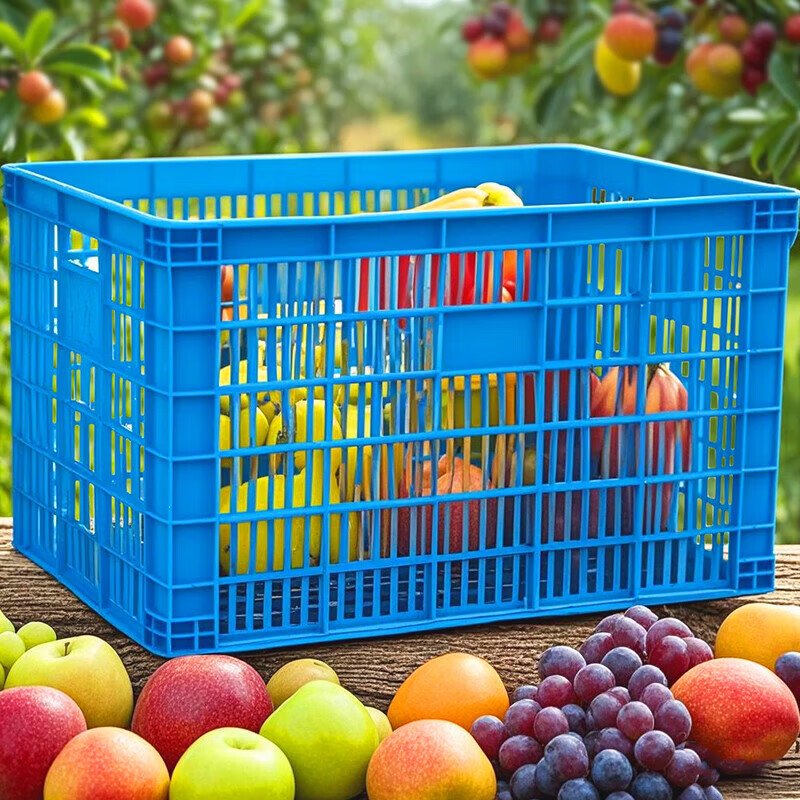 Plastic basket rectangular turnover basket large hollow commercial storage frame grid fruit industrial express basket 625 basket 62.5*43.5*34cm default blue yellow/red/white/green please note