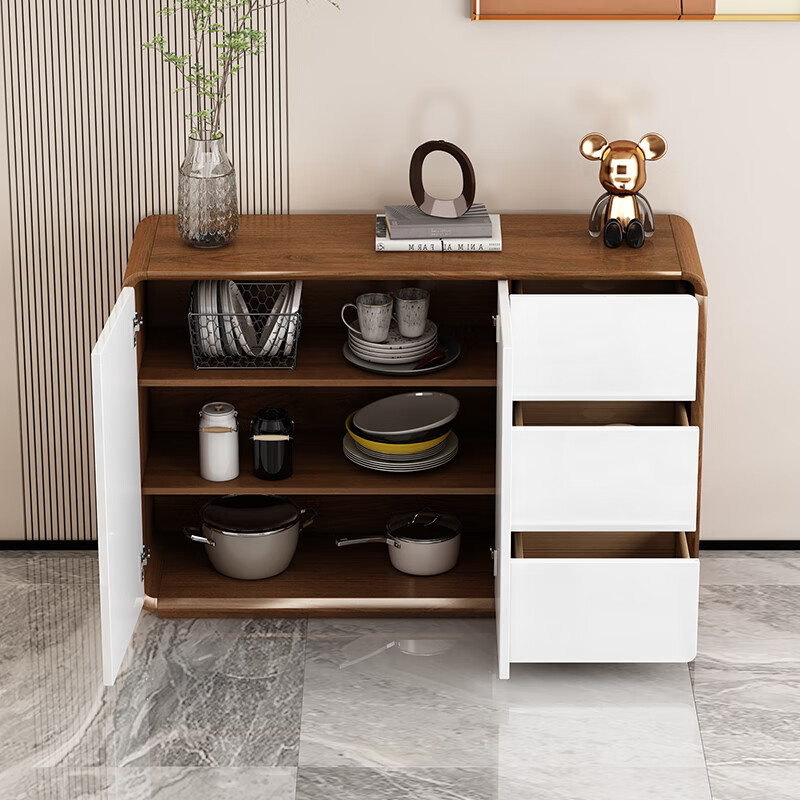 Gu Lejia fully equipped home modern simple sideboard kitchen multi-functional large capacity storage cabinet wine cabinet living room entrance hall walnut set white length * 106 width 30 height 80CM * low legs