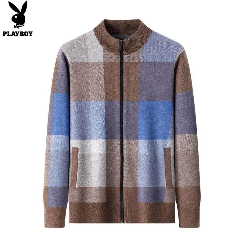 Playboy (PLAYBOY) men's knitted cardigan jacket spring and autumn new stand-up collar cardigan sweater for middle-aged and young people casual sweater jacket warm top light gray Y1717 XL 175