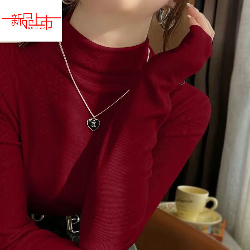 Yalu half turtleneck double-sided German velvet bottoming shirt for women 2025 new autumn and winter long-sleeved velvet thickened warm top, apricot high quality solid color bottoming shirt L 105-120 catties