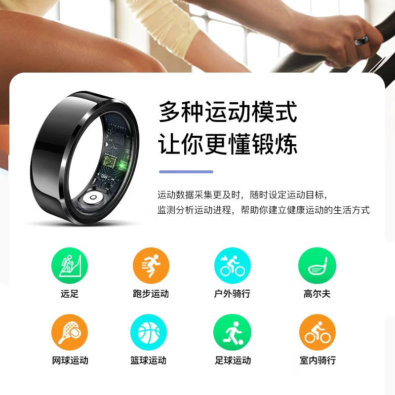 P+7 smart ring Nano chip Universal multi-functional game heart rate blood oxygen sleep health monitoring Multi-sport mode recording step counting and running Ring waterproof ring R6 silver heart rate/sleep/blood pressure/blood oxygen/exercise + interactive mode 8# circumference 56.9mm diameter 18.1mm
