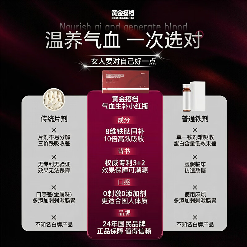 Golden Partner Patented Iron Supplement and Blood Improvement Iron Element for Anemic Women Iron Supplements to Replenish Qi and Blood Oral Liquid for Pregnant Women
