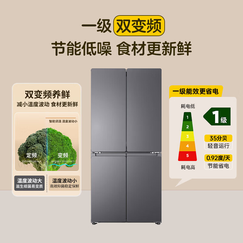 Leader Haier Refrigerator produces Lazy 510 series 502L cross-door refrigerator double purification large capacity first-class energy efficiency air-cooled LTD-510WS9U1 government subsidy 15% first-class dual frequency + double cycle + variable temperature fresh storage 502L