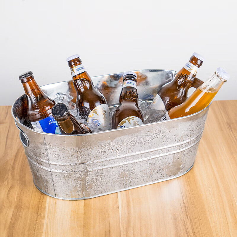 He Jiagong ice bucket iron bucket galvanized iron ice bucket large 15L ice bucket spit wine bucket ktv oval old bucket summer