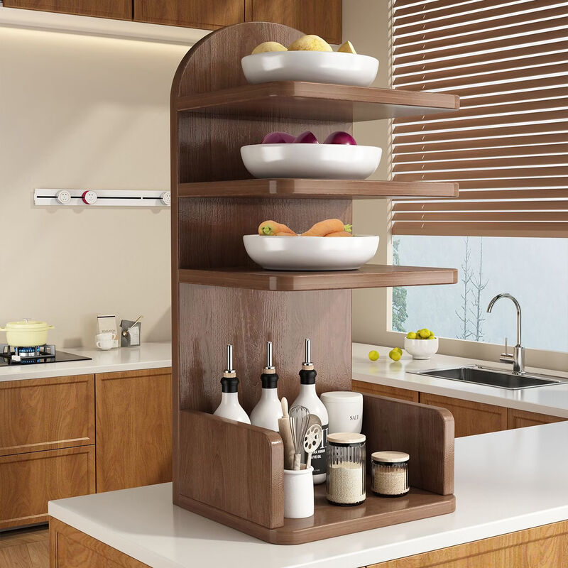 Fantasy kitchen countertop corner vegetable seasoning cling film storage rack multi-functional multi-layer dining side storage rack floor-standing home Athens black two-layer layered