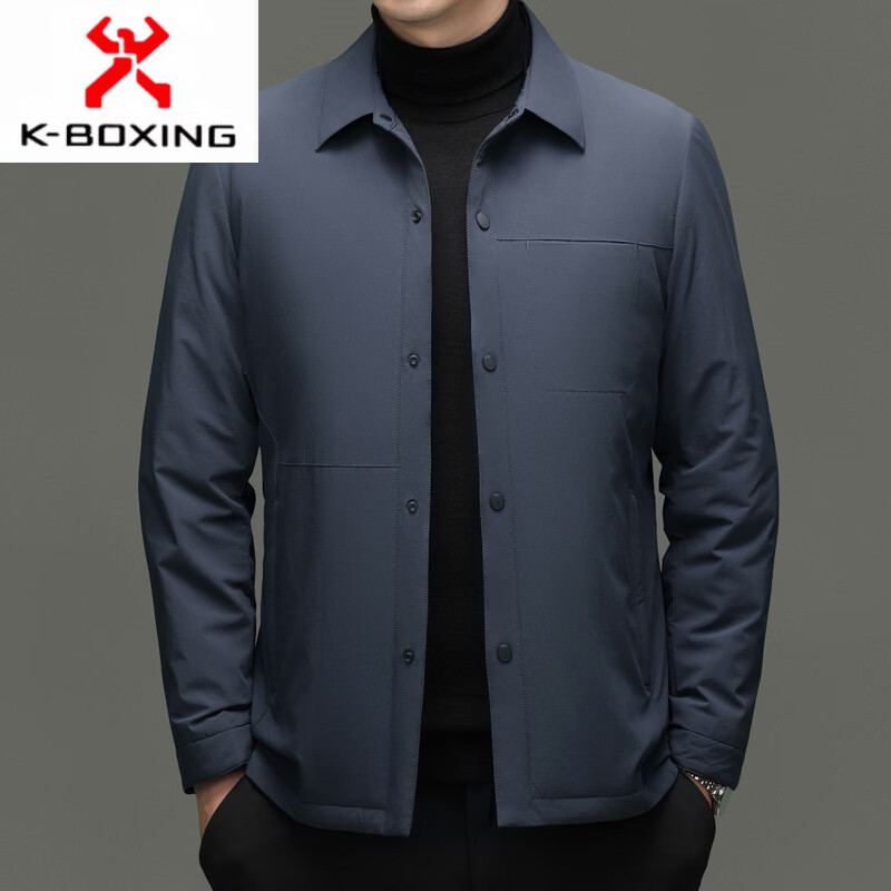 KBXNG Jinba light luxury men's goose down jacket lapel casual jacket middle-aged business trend removable down jacket to keep warm gray L 175