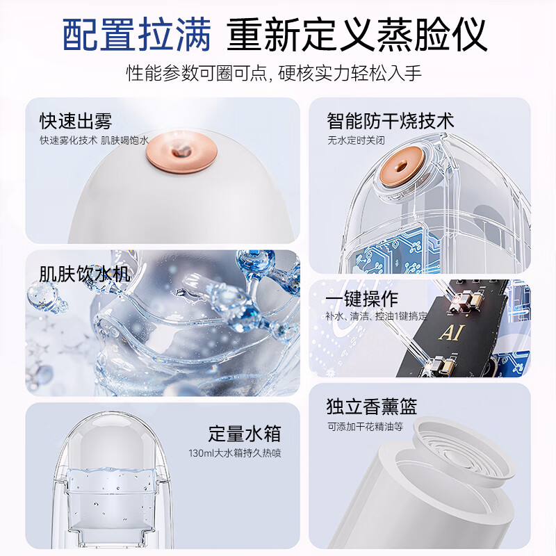 AUX Facial Steamer Beauty Instrument Hot Jet Facial Steamer Oxygen Injector Facial Spray Hydrating Open Pores Home Facial Mask Partner Birthday New Year Gift for Girl