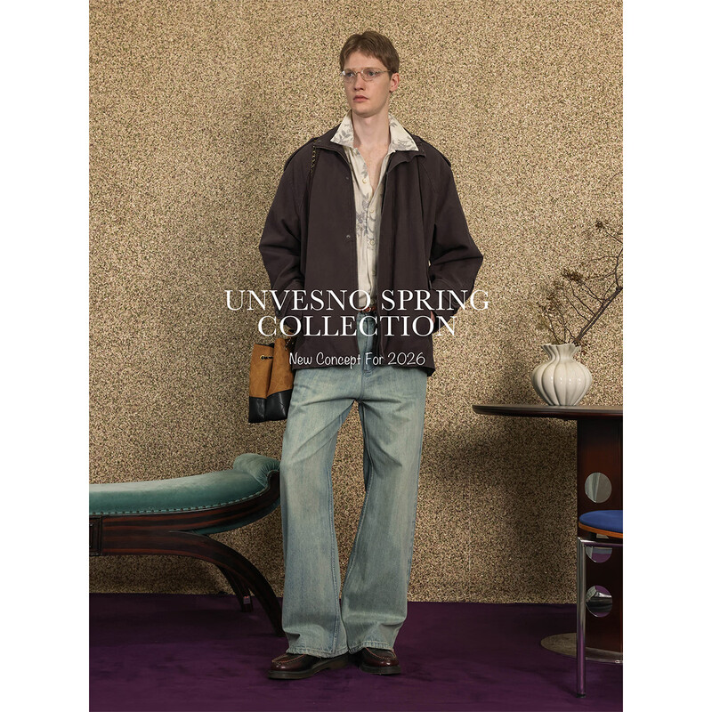 UNVESNO (UN) Gloxinia Purple Retro Mist Washed Cotton Distressed Stand Collar Design Silhouette Jacket Gloxinia Purple S