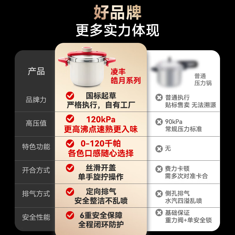 Lingfeng (LINKFAIR) pressure cooker stainless steel 6L pressure cooker household explosion-proof one-hand opening and closing for gas induction cooker JD.com limited