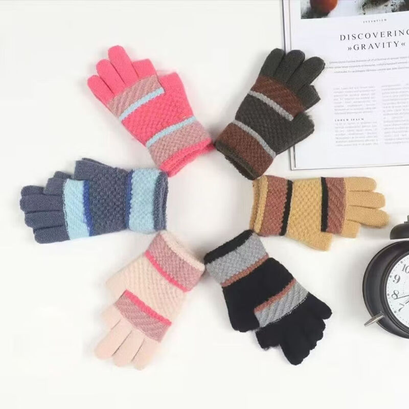Two-fingered autumn and winter men's and women's velvet finger-exposed writing gloves warm knitted split-finger gloves Thickened women's color matching random colors 1 pair