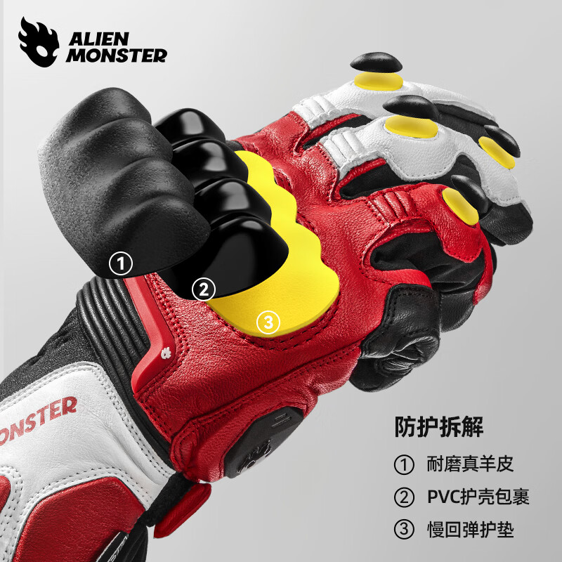 Alien Monster Wind Riding Motorcycle Gloves Winter Riding Plus Velvet Waterproof Warm Genuine Leather Motorcycle Windproof and Coldproof Touch Screen Black S