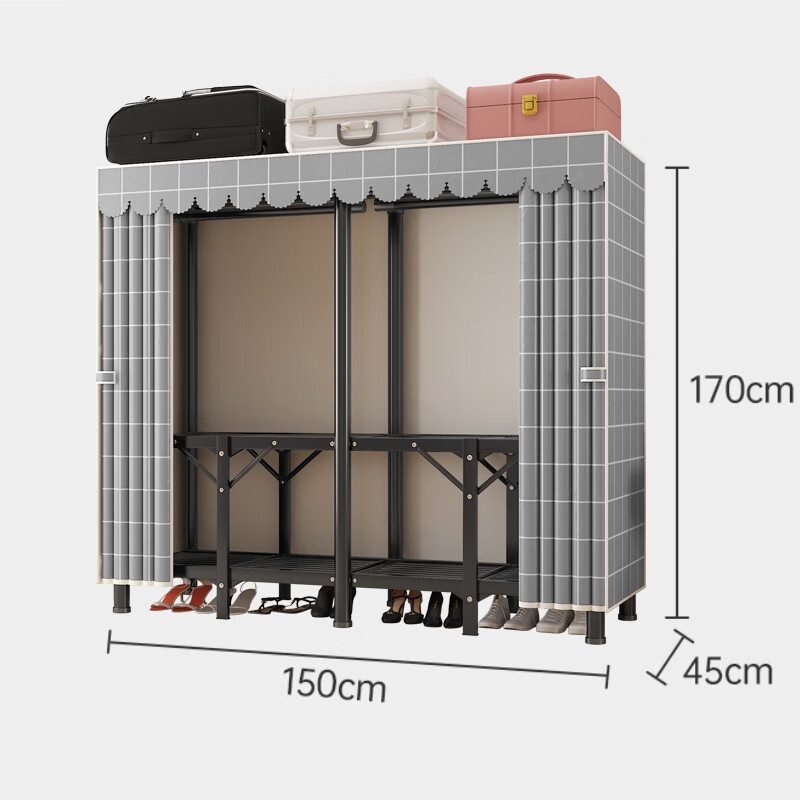 Jialiren folding installation-free wardrobe thickened steel tube bedroom simple wardrobe home dormitory cloth wardrobe double storage wardrobe