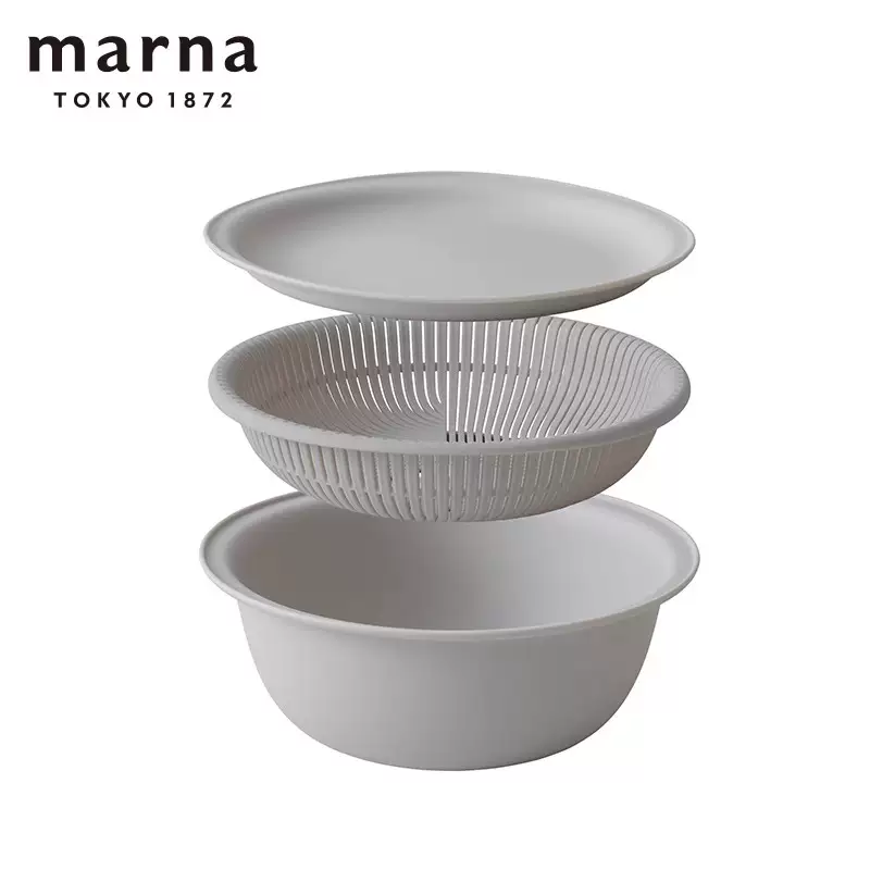 Yusenyi MARNA multi-functional drain tray drain basket three-layer water filtering vegetable basket washing fruit microwaveable drain basin three-layer multi-functional drain tray light gray