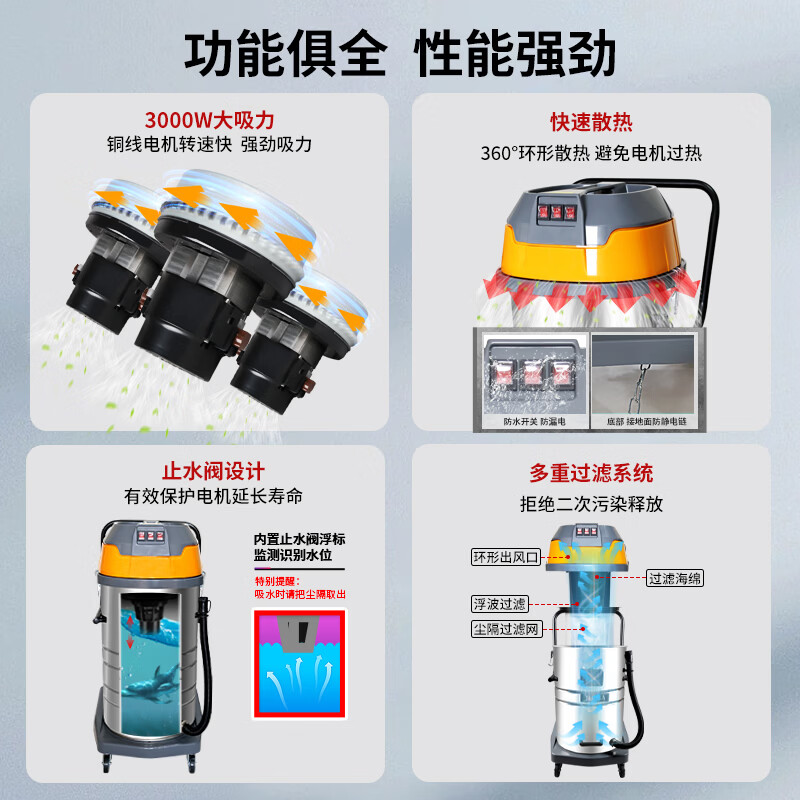 Baiyun Cleaning Jieba vacuum cleaner for carpet cleaning, super suction and high power commercial industrial water suction machine, beautiful seam land reclamation, cleaning car wash shop, BF593 standard configuration enhanced version