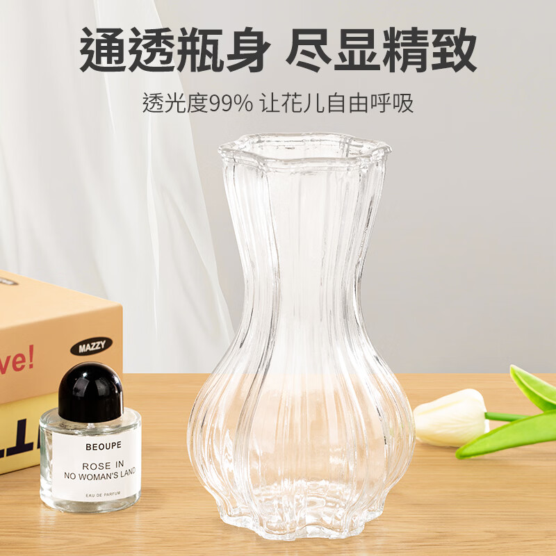 Jinlongxing glass transparent vase decoration living room flower arrangement light luxury high-end creative art hydroponic water-grown roses and tulips