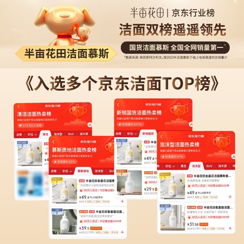 Half an Acre Flower Field Calendula Cleansing Mousse Amino Acid Facial Cleanser for Men and Women, Oil Control, Acne Removal, Deep Cleansing and Moisturizing 550g