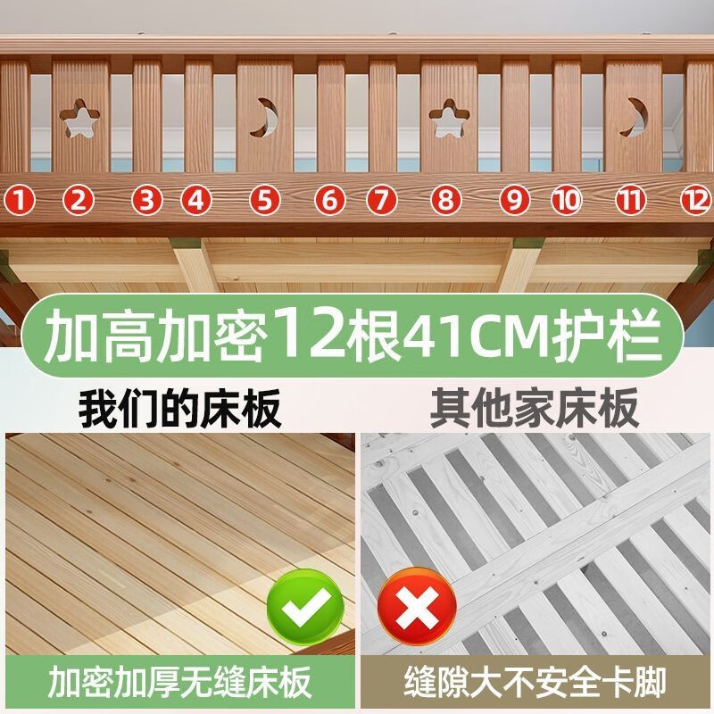 Linzhi all solid wood double-layer bunk bed, multi-functional high and low bed, two-layer bunk wooden bed, adult double child's bunk bed, ladder type, upper bunk width 1.0 meters, bottom bunk width 1.2 meters