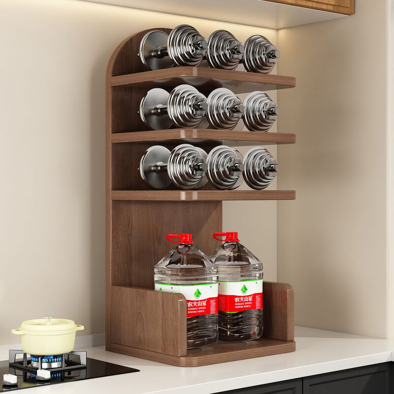 Fantasy kitchen countertop corner vegetable seasoning cling film storage rack multi-functional multi-layer dining side storage rack floor-standing home Athens black two-layer layered