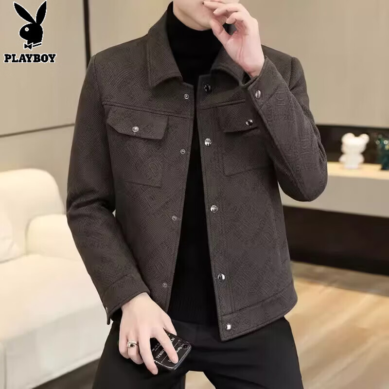 Playboy (PLAYBOY) Men's Jacket 2026 Spring and Autumn New Casual Fashion Young and Middle-aged Tops Lapel Jackets Men's Tops Khaki L 175 Recommended 120-140 catties