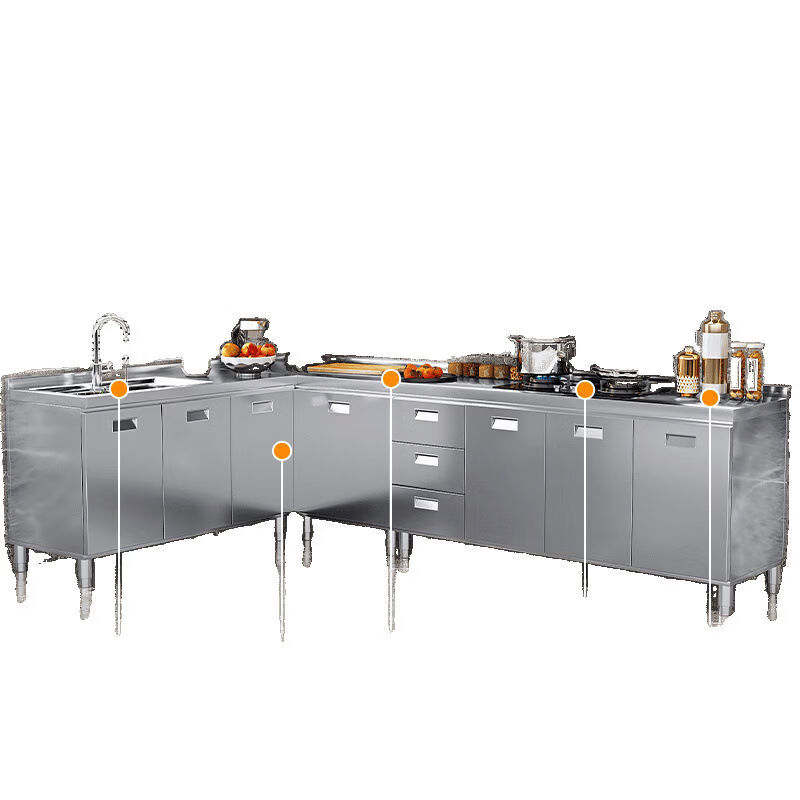OTHER304 overall stainless steel cabinet extra thick kitchen cabinet stove cabinet integrated household sink cabinet storage cabinet cupboard flat model 304 thickened stainless steel countertop 160cm three drawers and three door model need to note left and right