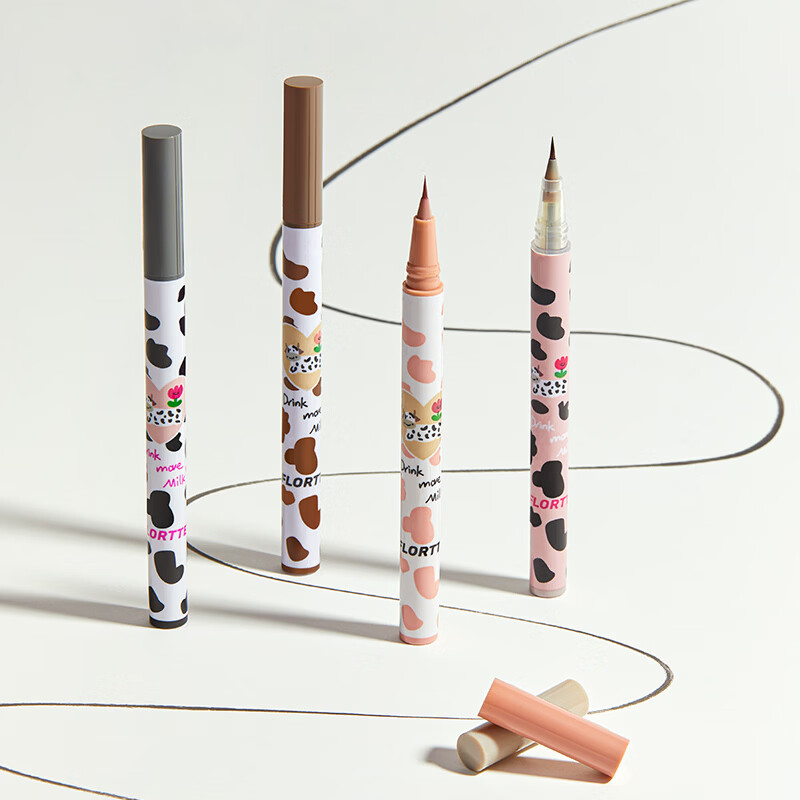 FLORTTE liquid eyeliner pen does not smudge and lasts long-lasting wow silkworm pen Valentine's Day New Year's gift 02# so fine cold tea brown