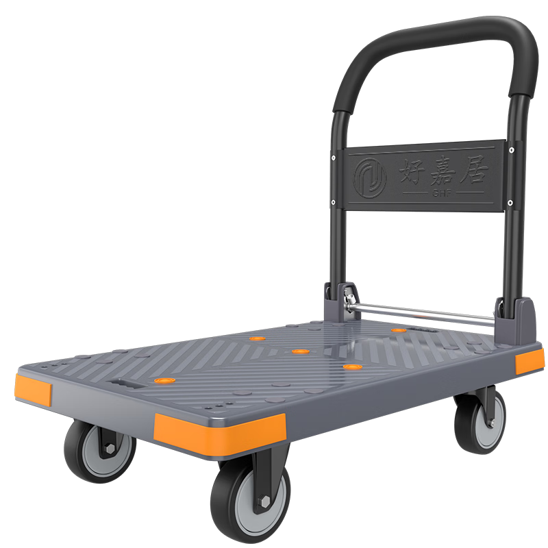 Haojiaju folding flat trolley, four-corner anti-collision, load capacity 1,000 catties, 90*60cm, 5-inch light tone wheel - business gray, hand push trolley for cargo handling, decoration factory