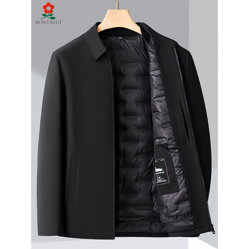 MONTAGUT Executive Jacket Down Jacket Men's Removable Liner Winter Warm Jacket for Middle-aged and Elderly Leaders and Dads Black Two-Wear-Removable Liner 2XL 185 Recommended 150-165 catties