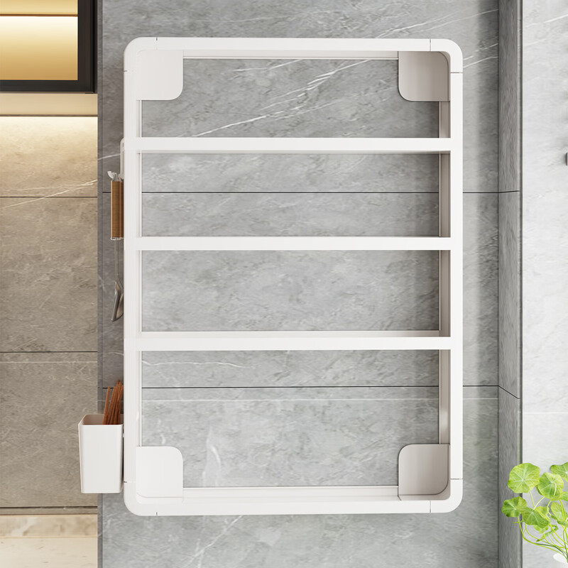 Kitchen storage rack spice rack wall hanging no punching wall multi-functional multi-layer household spice rack storage storage rack white order free storage box + hook * 4 4 layers bottom length 50 height 70