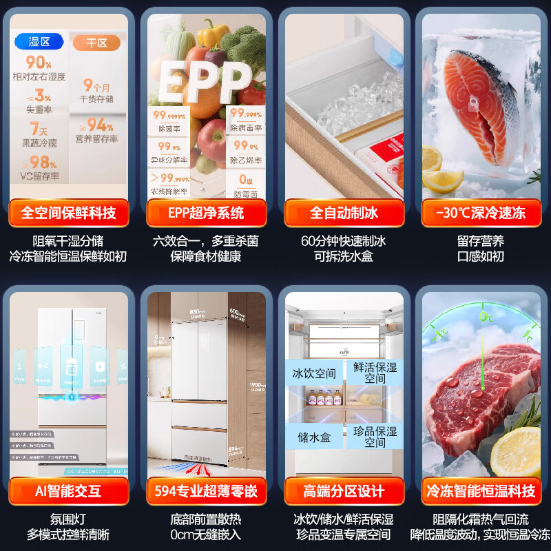 Haier Mailang 512L Ultra French Refrigerator AI Smart Interactive Automatic Ice Making Full Space Freshness Ultra-Thin Zero Insertion BCD-512WGHFDBGVSU1 Government Subsidy 15% 512L French|Full Space Freshness|Automatic Ice Making
