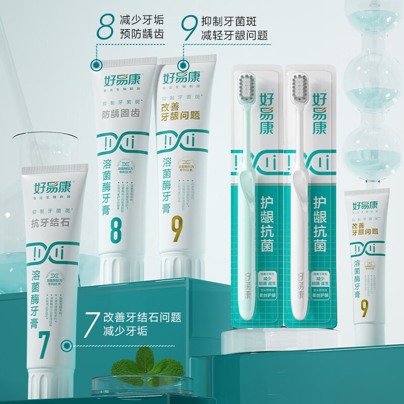 Haoyikang lysozyme toothpaste protects gums, prevents caries, solidifies teeth, reduces calculus and tartar, multi-effect set of 6 pieces, total 385g