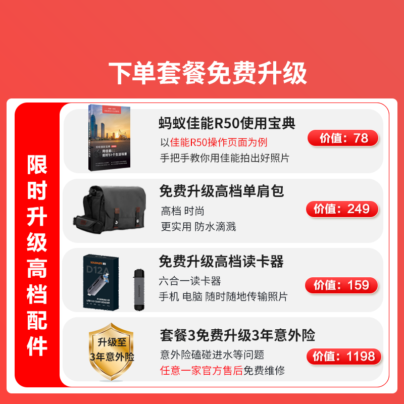 Canon Canon r50 mirrorless camera entry-level half-frame compact and portable travel home student 4k vlog video Canon r50 Canon camera r50 black R50 kit RF-S18-45 lens official standard recommended package 3 free upgrade package 4