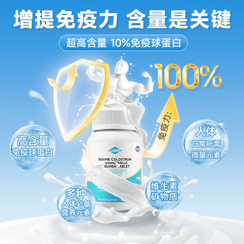 L&MAXS American brand bovine colostrum immune globulin enhances immunity lactoferrin improves physical fitness calcium tablets 2 bottles