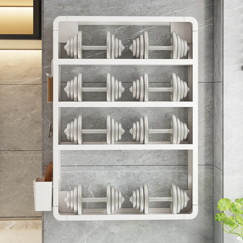 Kitchen storage rack spice rack wall hanging no punching wall multi-functional multi-layer household spice rack storage storage rack white order free storage box + hook * 4 4 layers bottom length 50 height 70