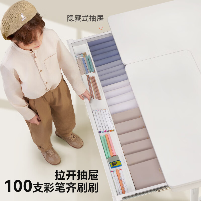IGROW children's study desk writing desk computer desk desk solid wood liftable large white table 1.2m