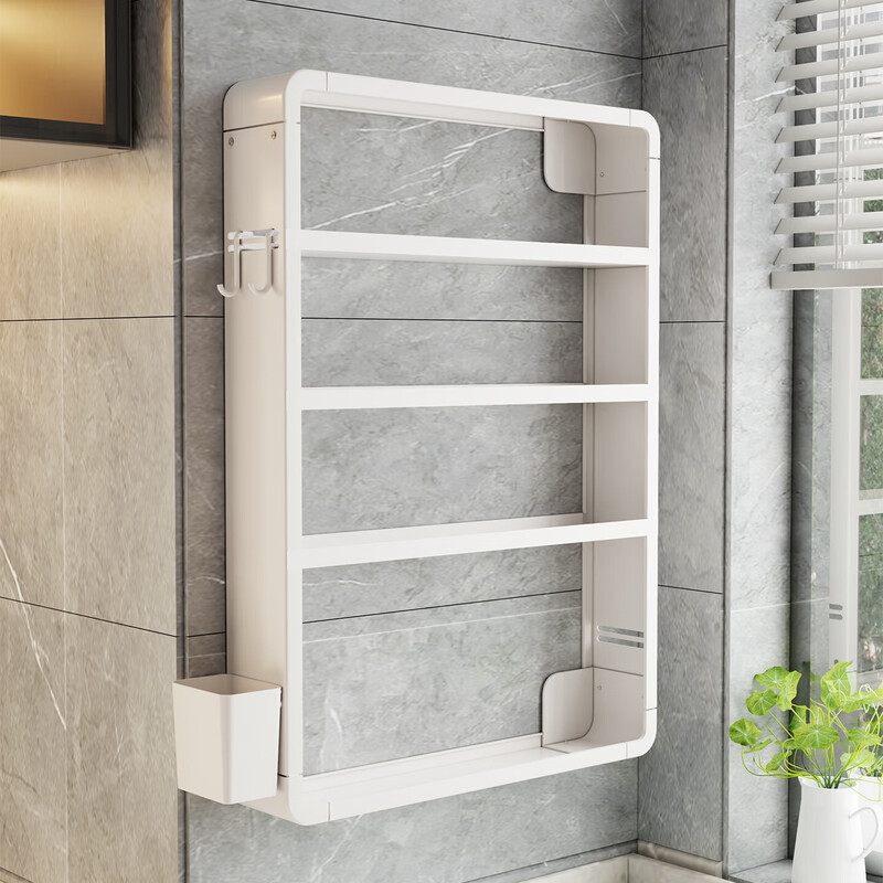 Kitchen storage rack spice rack wall hanging no punching wall multi-functional multi-layer household spice rack storage storage rack white order free storage box + hook * 4 4 layers bottom length 50 height 70