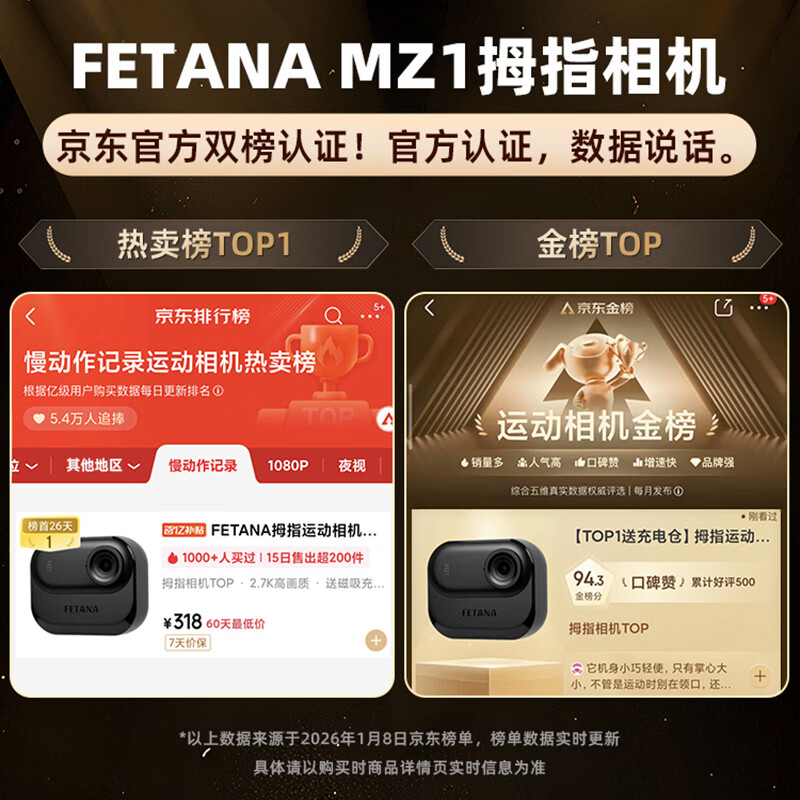 FETANA Thumb Action Camera HD Anti-shake Pocket Digital Camera Driving Recorder Cycling Vlog Travel Handheld Helmet Chest Magnetic Body Camera First View MZ1 White Magnetic Suit Charging Case + Back Clip + Magnetic Halter 128G Memory Card