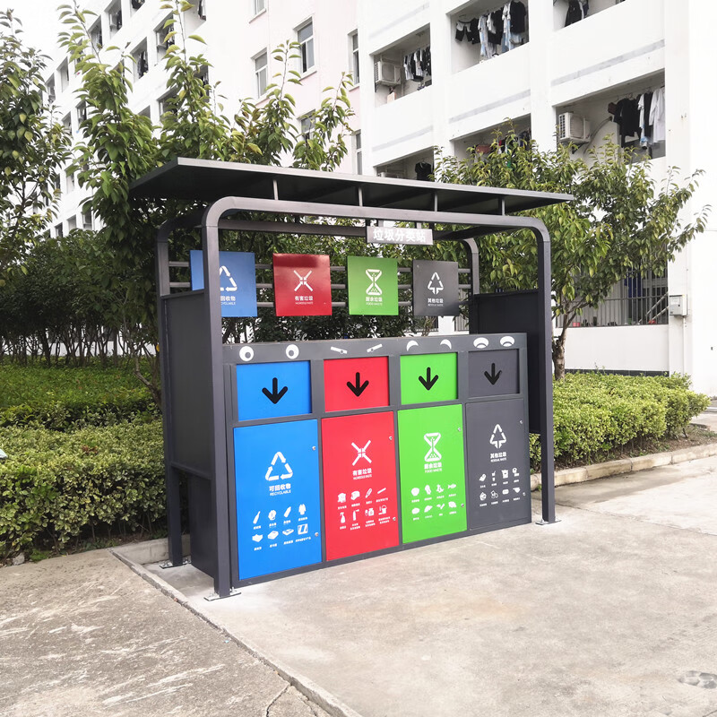 Outdoor garbage classification kiosk, domestic garbage room four-class recycling station, outdoor large-scale garbage classification collection point, garbage kiosk 01, consult customer service for pricing